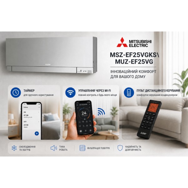Фото - Кондиціонер спліт Mitsubishi Electric MSZ-EF25VGKS\MUZ-EF25VG